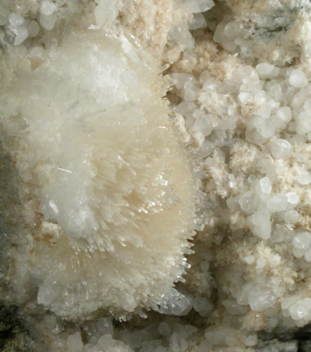 Natrolite on Calcite and Quartz from Upper New Street Quarry, Paterson, Passaic County, New Jersey