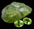 Forsterite var. Peridot (rough with two gemstones 1.5 carats each) from Peridot Mesa, San Carlos Indian Reservation, Gila County, Arizona