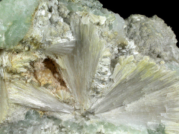 Pectolite and Prehnite with Calcite from Upper New Street Quarry, Paterson, Passaic County, New Jersey