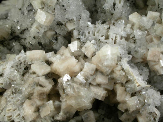 Chabazite and Heulandite on Quartz pseudomorphs after Anhydrite from Lower New Street Quarry, Paterson, Passaic County, New Jersey