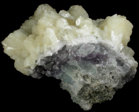 Stilbite and Calcite over Fluorite from Thomaston Dam Railroad Cut, Thomaston, Litchfield County, Connecticut