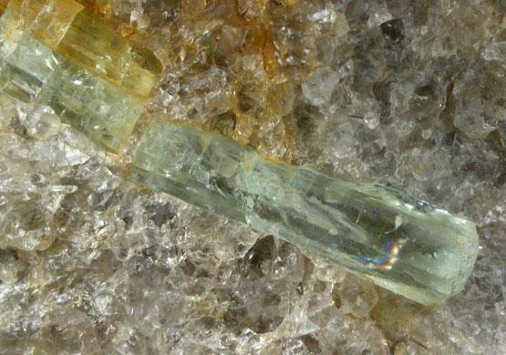 Beryl var. Aquamarine in Quartz from Slocum Beryl Prospect, East Hampton, Middlesex County, Connecticut