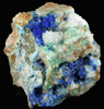 Linarite on Quartz with Aurichalcite from Hansonburg District, 8.5 km south of Bingham, Socorro County, New Mexico