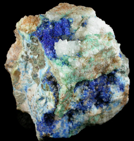 Linarite on Quartz with Aurichalcite from Hansonburg District, 8.5 km south of Bingham, Socorro County, New Mexico