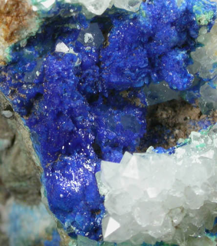 Linarite on Quartz with Aurichalcite from Hansonburg District, 8.5 km south of Bingham, Socorro County, New Mexico