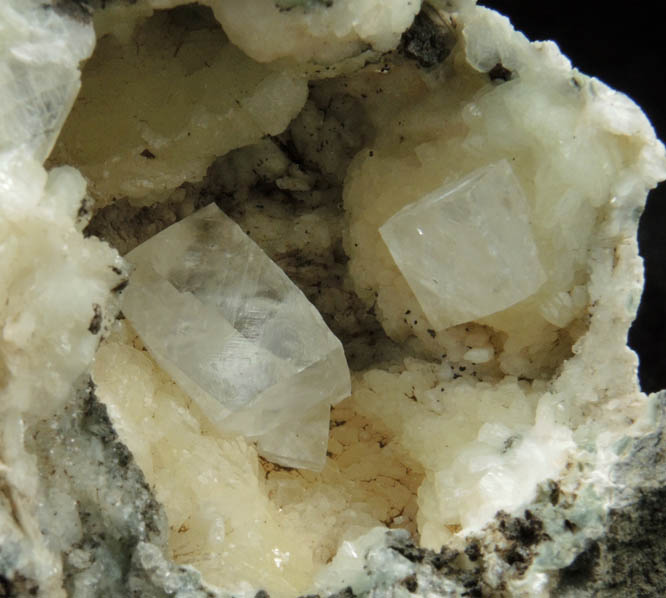 Calcite on Prehnite from Millington Quarry, Bernards Township, Somerset County, New Jersey