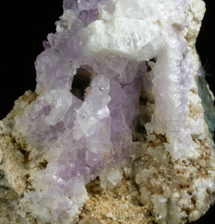 Heulandite on Amethyst Quartz with casts after Anhydrite from Upper New Street Quarry, Paterson, Passaic County, New Jersey