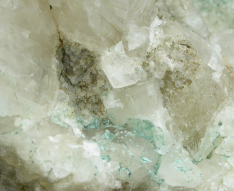 Celadonite on Calcite from Route 80 road cut, near Leonia, 2.8 km west of the George Washington Bridge near Leonia, Bergen County, New Jersey