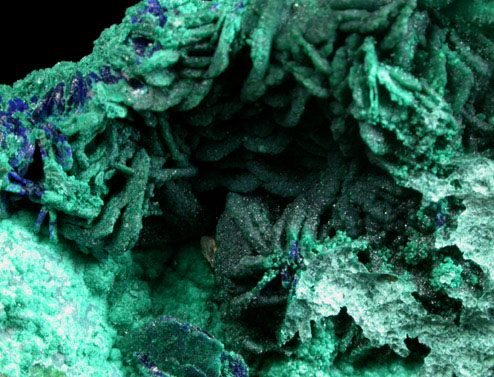 Malachite pseudomorphs after Azurite with Chrysocolla and Azurite from Morenci Mine, Clifton District, Greenlee County, Arizona
