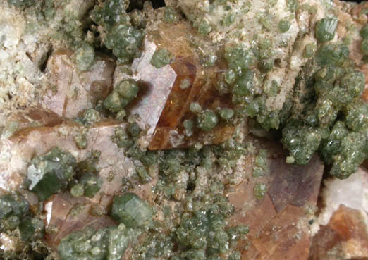 Diopside on Grossular Garnet from Goodall Farm Quarry, Sanford, York County, Maine