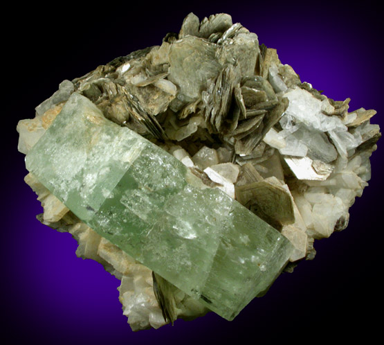 Beryl var. Aquamarine on Albite var. Cleavelandite with Muscovite from Coronel Murta, Minas Gerais, Brazil