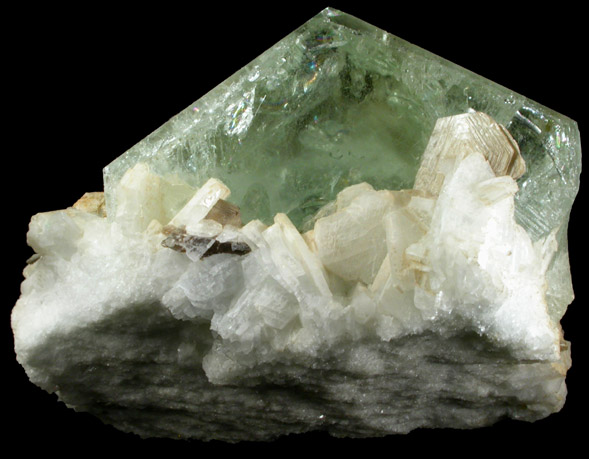 Beryl var. Aquamarine on Albite var. Cleavelandite with Muscovite from Coronel Murta, Minas Gerais, Brazil