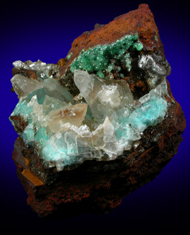 Adamite var. Cuproadamite with Calcite and Aurichalcite from Mina Ojuela, Mapimi, Durango, Mexico