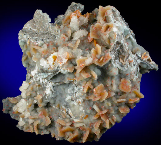 Wulfenite and Vanadinite coated with drusy Quartz on Hemimorphite from Finch Mine (Barking Spider Mine), north of Hayden, Banner District, Gila County, Arizona