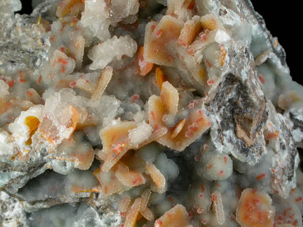 Wulfenite and Vanadinite coated with drusy Quartz on Hemimorphite from Finch Mine (Barking Spider Mine), north of Hayden, Banner District, Gila County, Arizona