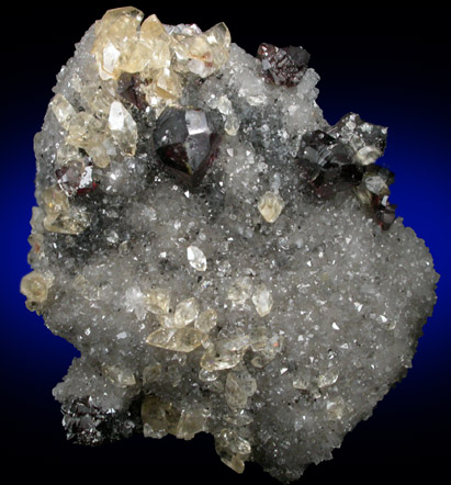 Sphalerite on Quartz with Calcite from Elmwood Mine, Carthage, Smith County, Tennessee