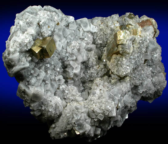 Apophyllite and Pyrite from Gaspe Copper Company Mine, Murdochville, Gaspe Peninsula, Qubec, Canada