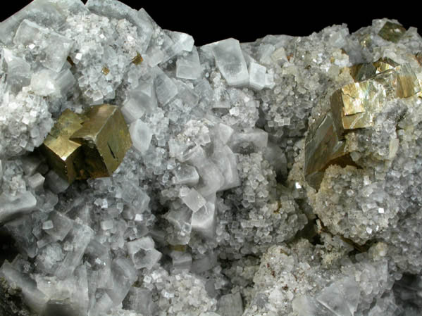 Apophyllite and Pyrite from Gaspe Copper Company Mine, Murdochville, Gaspe Peninsula, Qubec, Canada