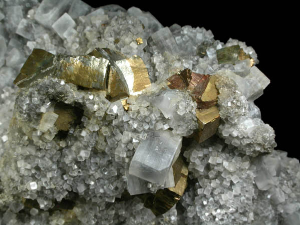 Apophyllite and Pyrite from Gaspe Copper Company Mine, Murdochville, Gaspe Peninsula, Qubec, Canada