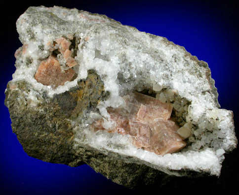 Chabazite-Ca, Calcite, Goethite from Prospect Park Quarry, Prospect Park, Passaic County, New Jersey