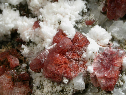 Heulandite-Ca on Datolite with Laumontite and Calcite from Prospect Park Quarry, Prospect Park, Passaic County, New Jersey