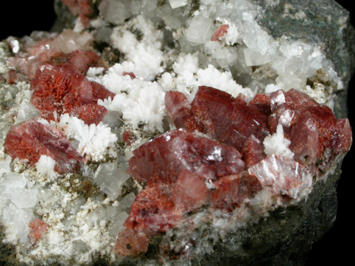 Heulandite-Ca on Datolite with Laumontite and Calcite from Prospect Park Quarry, Prospect Park, Passaic County, New Jersey