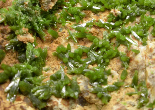 Pyromorphite on Quartz from Southwest Chester County Mine, Phoenixville, Chester County, Pennsylvania