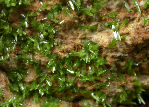 Pyromorphite on Quartz from Southwest Chester County Mine, Phoenixville, Chester County, Pennsylvania