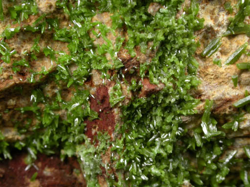 Pyromorphite on Quartz from Southwest Chester County Mine, Phoenixville, Chester County, Pennsylvania