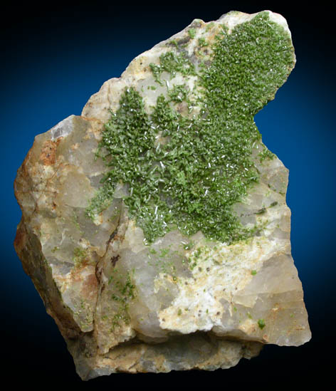 Pyromorphite on Quartz from Chester County Mine, Phoenixville, Chester County, Pennsylvania