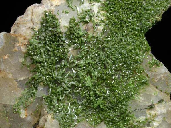 Pyromorphite on Quartz from Chester County Mine, Phoenixville, Chester County, Pennsylvania