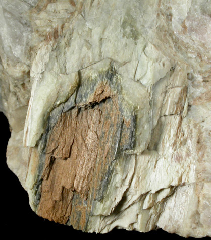 Muscovite pseudomorph after Spodumene (var. Pinite) from Strickland Quarry, Collins Hill, Portland, Middlesex County, Connecticut