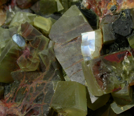 Sanidine var. Moonstone with Aegirine from Mina La Pili, Carmago, east of Naica, Chihuahua, Mexico