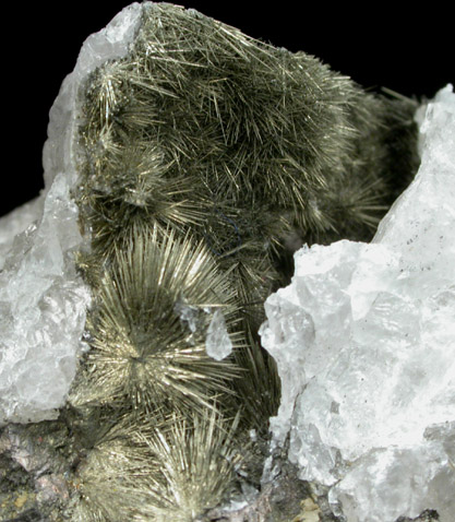 Millerite on Quartz from Thompson Open Pit, Manitoba, Canada