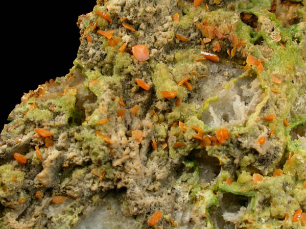 Wulfenite with Pyromorphite from Manhan Lead Mines, Loudville District, 3 km northwest of Easthampton, Hampshire County, Massachusetts