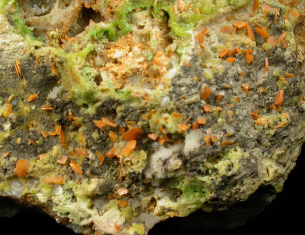 Wulfenite with Pyromorphite from Manhan Lead Mines, Loudville District, 3 km northwest of Easthampton, Hampshire County, Massachusetts