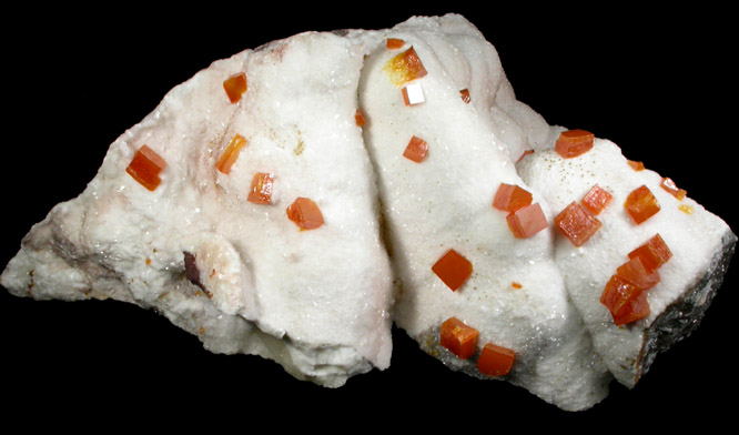 Wulfenite on Calcite from Sierra de Los Lamentos, Chihuahua, Mexico