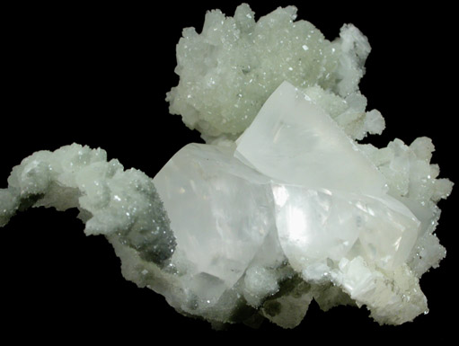 Apophyllite on Calcite and Prehnite from Millington Quarry, Bernards Township, Somerset County, New Jersey