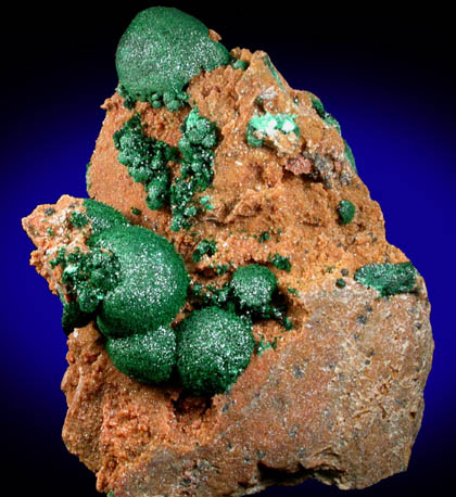 Malachite on Quartz from Kolwezi Mining District, 240 km WNW of  Lubumbashi, Katanga Copperbelt, Lualaba Province, Democratic Republic of the Congo