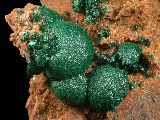 Malachite on Quartz from Kolwezi Mining District, 240 km WNW of  Lubumbashi, Katanga Copperbelt, Lualaba Province, Democratic Republic of the Congo