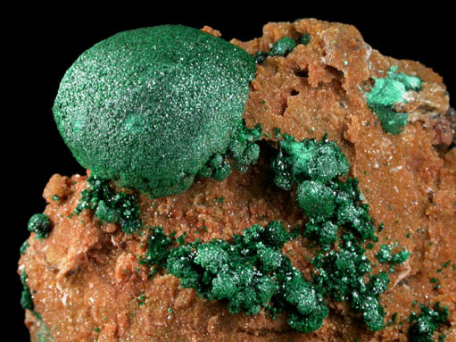 Malachite on Quartz from Kolwezi Mining District, 240 km WNW of  Lubumbashi, Katanga Copperbelt, Lualaba Province, Democratic Republic of the Congo