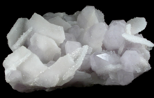 Quartz pseudomorphs after twinned Calcite on Amethyst Quartz from Peregrina Mine, Guanajuato, Mexico