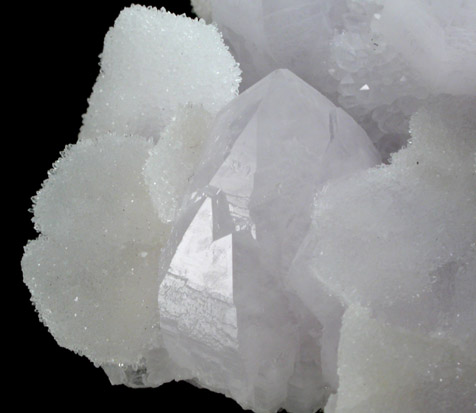 Quartz pseudomorphs after twinned Calcite on Amethyst Quartz from Peregrina Mine, Guanajuato, Mexico