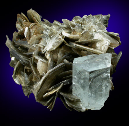 Beryl var. Aquamarine on Muscovite from Nagar, Hunza Valley, Gilgit District, Gilgit-Baltistan, Pakistan