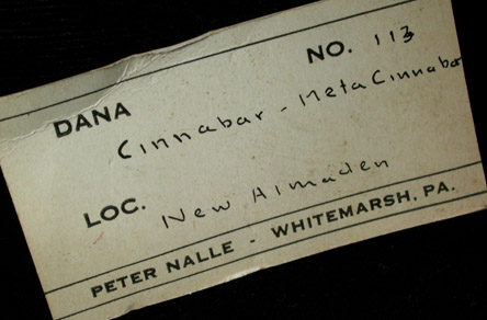 Cinnabar with Metacinnabar from New Almaden Mine, 400' level, Santa Teresa Hills, Santa Clara County, California