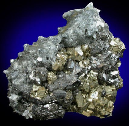 Boulangerite on Pyrite, Quartz, Sphalerite from Noche Buena Mine, Zacatecas, Mexico