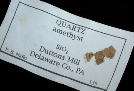 Quartz var. Amethyst from Dutton's Mill, Delaware County, Pennsylvania