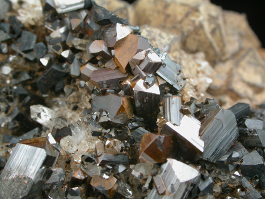 Ilvaite and Quartz on Andradite Garnet over Hedenbergite from Mega Xhorio, Serifos Island, Greece