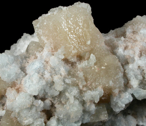 Apophyllite-(KOH), Celestine, Calcite from Kalahari Manganese Field, Northern Cape Province, South Africa