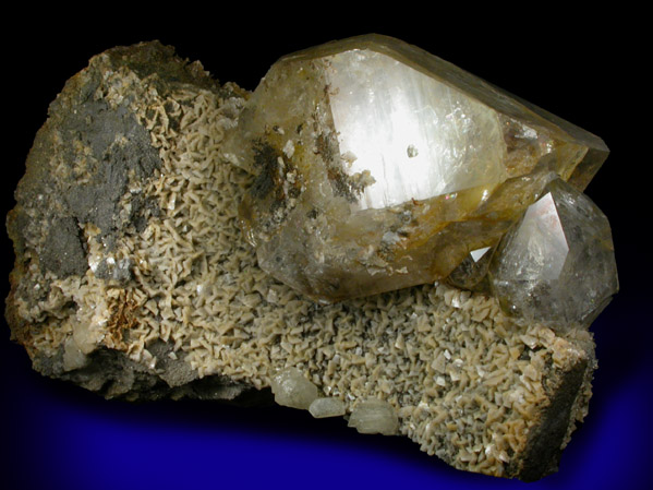 Quartz var. Herkimer Diamond with Dolomite and Calcite from Eastern Rock Products Quarry (Benchmark Quarry), St. Johnsville, Montgomery County, New York